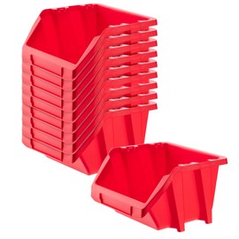 KADAX Workshop Stacking Box, Small Sorting Box Made of PP Plastic, Visual Storage Box in Various Sizes and Colours, Storage Boxes for Tool Wall (Red, Set of 10 - 144 x 118 mm)