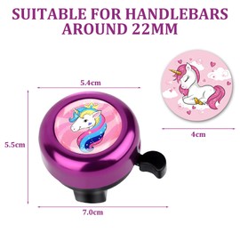 2 x Bicycle Bell Girls Unicorn, Purple Bell for Children's Bicycle, Robust Bicycle Bell Children Girls, Bicycle Bell Unicorn for Birthdays and Christmas