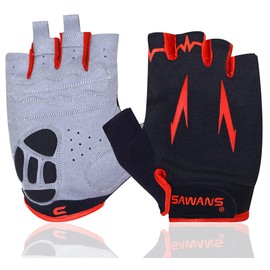 Cycling Gloves Half Finger Mountain Road Bike Cycle Gloves Anti Slip Shock Absorbing Padded Breathable MTB Bicycle Biking Gloves Sports Men Women (Red, 2 XL)