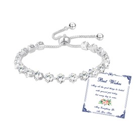 Esmoly Bracelets for Womens Tennis Bracelet Silver Birthstone Bracelet with Cubic Zirconia Adjustable Birthday Gifts for Women Ladies Girls (04-April)