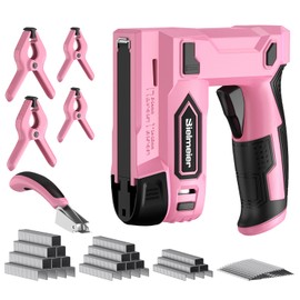 Bielmeier 4V 2-in-1 Pink Staple Gun,No Compressor, No Cord, Lightweight Design, for Carpentry and Upholstery, with Led Work Light, Safety Striker Guard