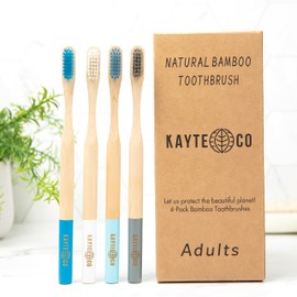 Kayte Co Bamboo Toothbrush - Eco-Friendly Biodegradable Natural Oral Care | Soft Bristles, Sustainable Handle, Ergonomic Grip | Pack of 4 Brushes | Assorted Colors