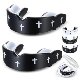 Yaomiao 2 Pcs Cross Mouth Guards Christian Teeth Armor Sport Game Guard with Case Religious Mouth Guards for Baseball Football Lacrosse Basketball Rugby Boxing Taekwondo(Black & Cross,Adult)