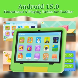 PEICHENG Tablet for Kids with EVA Protective Case, Android 15.0 Toddler Tab PC 10.1Inch RAM 20GB(4+16Expand) + ROM 128GB IPS 800 * 1280 5.0Bluetooth (Green)