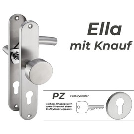 Stahlia Stahlia Langschild Drckergarnitur Edelstahl gebrstet ELLA | PZ - Profizylinder mit Knauf | Trbeschlag fr Innentren, Zimmertren, Eingangstren fr Trst?rke 20 C 47 mm | Befestigungsmaterial