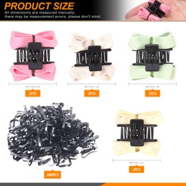 Rustark 8Pcs 4 Colors Bow Hair Claw Clips with 260Pcs Rubber Bands Set Non Slip Double Sided Bow Claw Clips Small Bow Hair Clips for Women Girls Hair Accessories