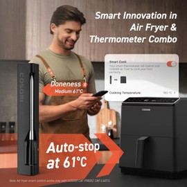 COSORI Smart Wireless Meat Thermometer Probe, Bluetooth Food Thermometer with Accurate Sensors and Smart App, Digital Cooking Thermometer for Oven Grill Kitchen BBQ Smoker and Air Fryer