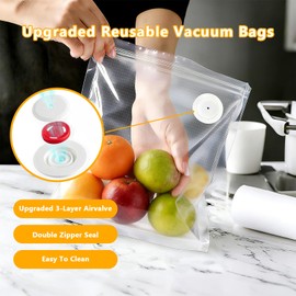 60‑Pack Vacuum Sealer Bags for Food, Reusable Clear Plastic Food Storage Bags with Air‑Valve, Double Zipper and Sealing Clips, 20 Small+ 20 Medium + 20 Large
