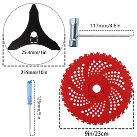 PLAXNS 9" x 36 Teeth Carbide Tipped Blades & 10" x 3 Teeth Carbon Steel Brush Cutter Blades with Universal Adapter Kit Compatible with Cutter, Trimmer, Weed Eater