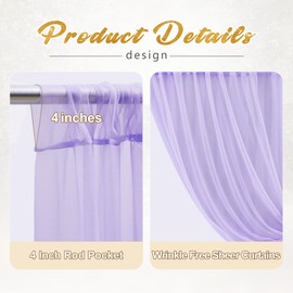 10x10ft Purple Tulle Backdrop Curtain with Lights String for Parites, Sheer Photo Backdrop Curtains with Lights for Wedding Backdrop Ceremony Reception Bridal Shower Baby Shower Birthday Party