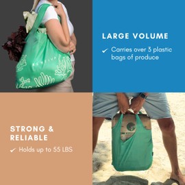 Nereiva 55 Pound Reusable Shopping Bag Sea Green - Foldable into a Small Pouch - Washable Reusable Grocery Bag, Durable & Stylish with handles for Easy Shoulder or Hand Carry