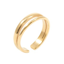 Happiness Boutique Women's Double Row Band Ring in Gold Colour Open Double Band Ring Gold-Plated Stainless Steel Jewellery, Stainless Steel Gold Plated Stainless steel