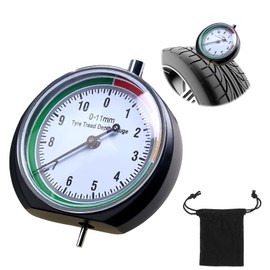 Tyre Tread Depth Gauge, 0-11mm Round Tyre Pressure Dial Gauge UK in MM Measuring Rod with Pouch Professional Gauge Color Warning Value Display for Car Motorcycle Truck Bus Off-Road Vehicle MOT (Black)