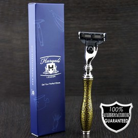 Men's Shaving Top Cartridge Razor Featuring Golden Antique Inspired Handle | Perfect for Wet Shaving & Everyday Use > Grooming Gift for Him