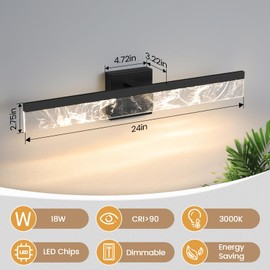 Aijiasi Modern Vanity Light Bar - 24 Inch Black Dimmable LED Bathroom Mirror Light Fixture