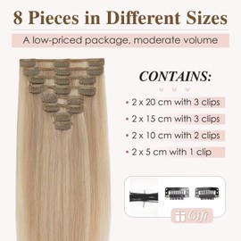 Tess Clip-In Real Hair Extensions, Remy Human Hair Extensions, 8 Wefts, 55 cm, 75 g, #16P22 Light Blonde/Golden Blonde