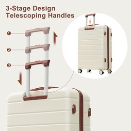 Merax 3 Piece Suitcase Set, Hardside Carry-on, Checked Luggage, Lock, Ivory + ABS, 20/24/28 Inch