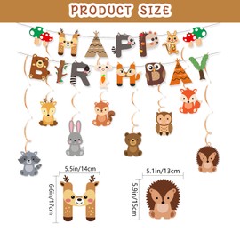 CharmeFleur Forest Animal Birthday Banner, Pack of 8 Forest Baby Shower Hanging Swirl Decorations, Forest Animal Swirl Blankets Garlands Decor and Birthday Banner