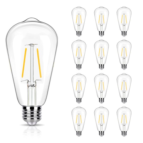 winsaLED 12 Pack 2w LED Edison Bulbs, 25 Watt Light Bulbs Equiv, 2700K Soft Warm with E26 Standard Base, LED ST19 Low Watt Light Bulbs, Not-dimmable, 120V
