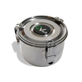 CVAULT Large 2 oz Storage Container | Air Tight & Light Resistant | Food Grade Stainless Steel | Includes 62% RH 8-gram Pack