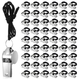 Wanmu 100 Pcs Whistles, Stainless Steel Whistle with Lanyard, Sports Coach Whistle Whistle for Adults, Loud Metal Whistle Bulk for Coaches, Teachers, Police, Referees Officials