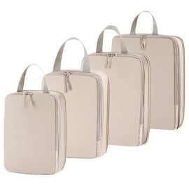 Fashion and Cool Travel Compression Bags, Set of 4 (Beige), Compact Compression Bag, Travel Storage Bag, Compression Bag, Suitcase Organizer