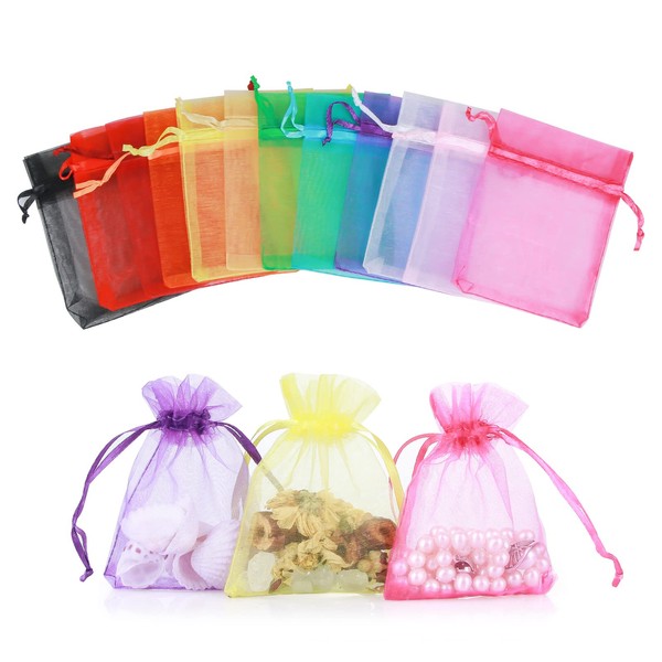 Ropiaece Pack of 120 Organza Bags for Filling, Small Multicoloured Organza Bags 7 x 9 cm, Organza Bag for Lavender, Wedding Bag, Gift Bag, Jewellery Bag