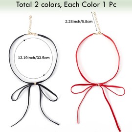 CABODYALS 2Pcs Red Black Bow Necklace Set Bowknot Soft Velvet Vintage Gothic Ribbon Cord Tie Adjustable with Alloy End Chain Collar Choker for Women Cosplay Party Dress Gift Christmas