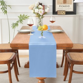 Aormenzy 4 Pcs Baby Blue Satin Table Runners 12 x 108 Inch, Silky Wedding Table Runners, Elegant Table Decor, Bright Smooth Table Runners for Birthday Party, Banquet, Graduations