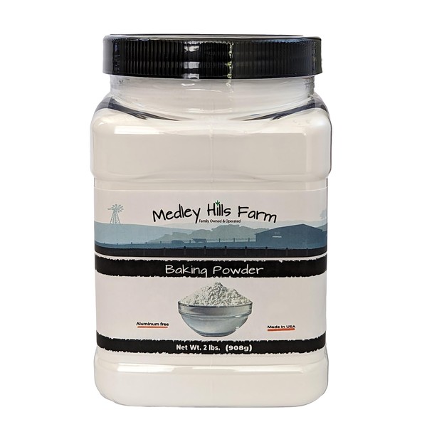 Baking Powder aluminum free by Medley hills farm 2 Lbs. in Reusable Container - Double acting aluminum free baking powder - Kosher - Premium Baking Powder for cooking - Baking - Made in USA