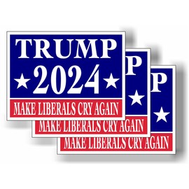 Trump 2024 Make Liberals Cry Again - Bumper Magnet, Share w/Family & Friends - Political Magnet for Car, Refrigerator, Locker, Magnetic Sign for Vehicle, Fridge, Decor, Gift - 4" x 3" 3Pack Eco