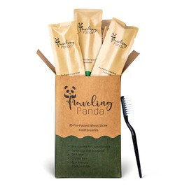 Traveling Panda Wheat Straw Toothbrushes Bulk, Soft Bristles Toothbrush with Toothpaste Built in, Travel Toothbrush Kit, Essentials for on The Go Teeth Brushing, 25 Mini Brushes