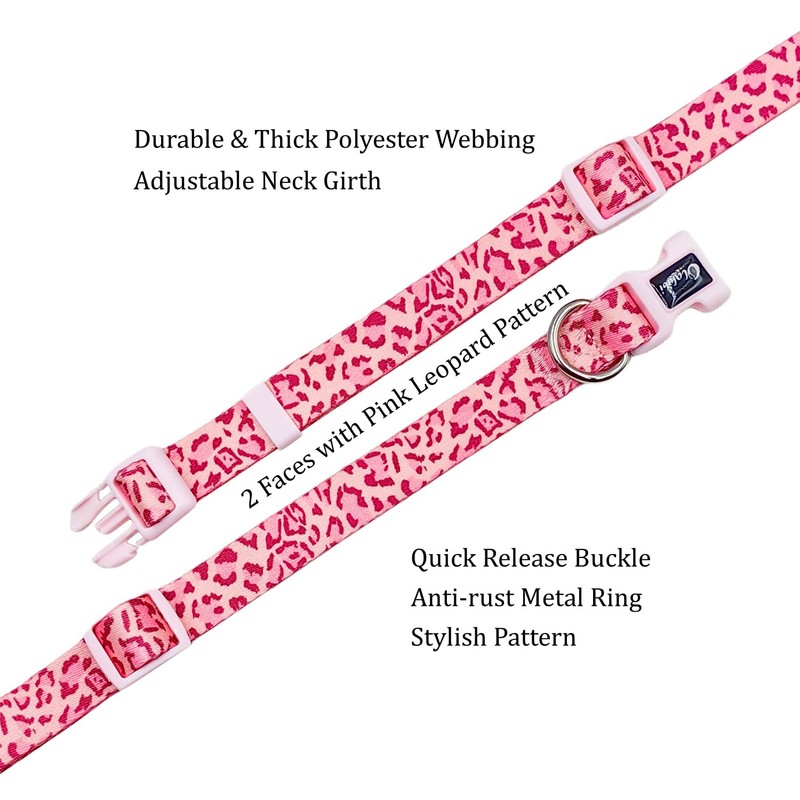 Olahibi Dog Collar Leash Set, Leopard Pattern, Polyester Material, 5ft