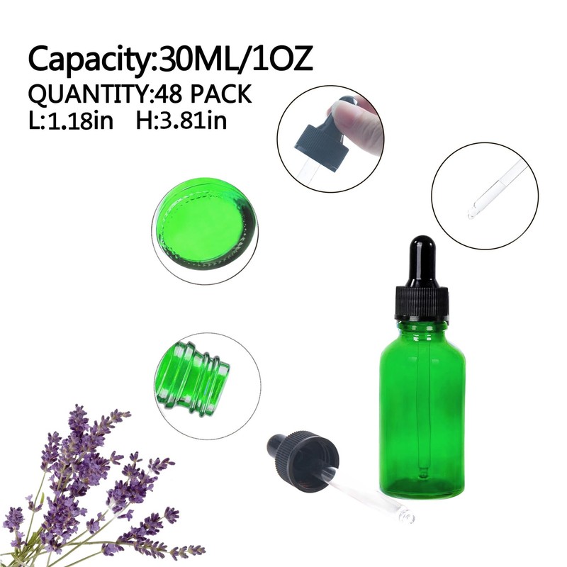Easeen 48 Pack 1oz Glass Dropper Bottles, Green Eye Dropper