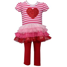 Bonnie Jean Little Girls Valentines Stripe Heart Legging Set (4, Red)