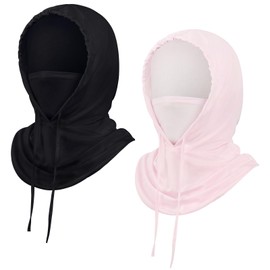 WELROG Pack of 2 Balaclava Motorcycle Summer Bicycle Masks for Men and Women Sun Protection Masks with Hats Summer Masks Made of Ice Silk with Scarves, Black + Pink, Unit size