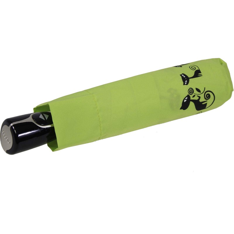 Doppler Mini Pocket Umbrella Open-Close Automatic Cats, lime, Cat Pattern,