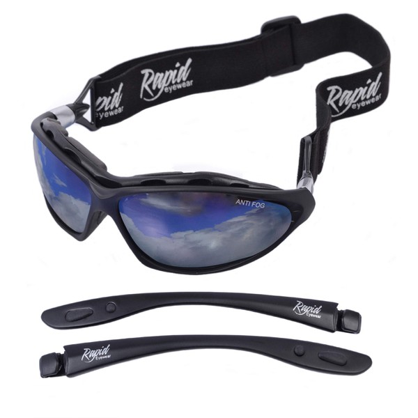 Rapid Eyewear Moritz Polarised Safety SPORTS SUNGLASSES & SKI GOGGLES with Interchangeable Side Arms & Strap. For Men & Women. Ideal Cycling, Snowboard, Glacier, Winter Snow and Motocross Glasses