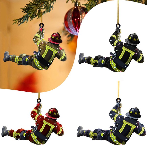 Fireman Christmas Tree Decorations 4 Pieces, Fireman Christmas Decorations with
