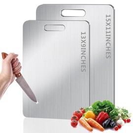 BLOCE Titanium Cutting Board for Kitchen, Stainless Non Stick Chopping Board, Upgrade Double Sided Food-Grade Titanium Board for Kitchen for Meat Cheese Vegetable (2, 11.5 * 8 Inch)