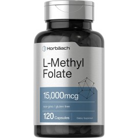 Horbäach L Methylfolate 15000 mcg | 120 Capsules | 15mg L Methyl Folate | by Horbaach