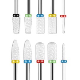 10Pcs Ceramic Nail Drill Bits Set, 3/32 Inch Professional Drill Bits for Nails Cuticle Remover for Acrylic Electric Manicure Pedicure Nail File Machine