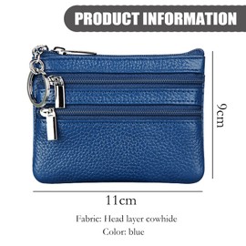 YueJieSelected Ladies Genuine Leather Wallet with Key Ring, blue, Urban Minimalism