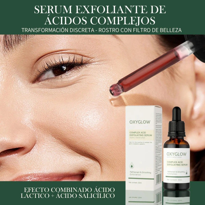 Sérum Oxyglow Con Ácido Láctico y Hialurónico Exfoliante Piel Grasa