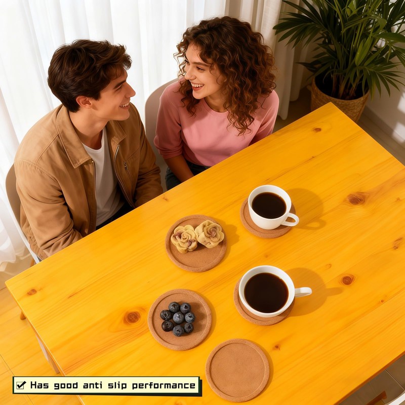 6-Pack Cork Coasters, 4 Inch Absorbent Reusable Beverage Coasters with