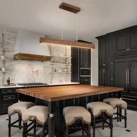 EDISLIVE Wood Linear LED Pendant Light Dimmable LED Chandelier 41.3 in Adjustable Linear Hanging Light Fixture 3000K 20W Island Light for Dinning Room Kitchen