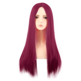 MapofBeauty 28 Inches/70 cm Fashion Monochrome Length Straight Wig High Temperature Fiber Regular Wig (Blood-Red)
