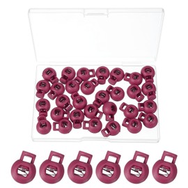 PATIKIL Round Cord Lock, 30 Pcs Plastic Single Hole Spring Loaded Toggle Stoppers Adjustable Sliding Draw String Clip Ends Clamp with Box for Drawstring Paracord Shoelaces, Dark Red