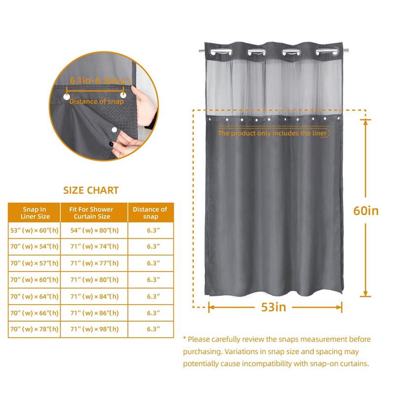 eachope 1 Pack Fabric Snap-in Shower Curtain Liner Replacement,Compatible with