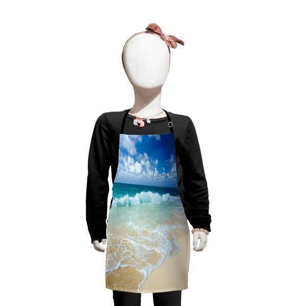Lunarable Wave Apron, Beach Foamy Waves on Empty Sea Shore